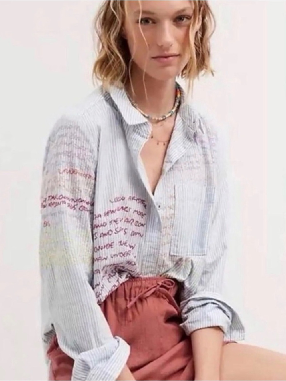 Anthropologie Pilero
Embroidered The Cate Oxford Words Button Down Shirt